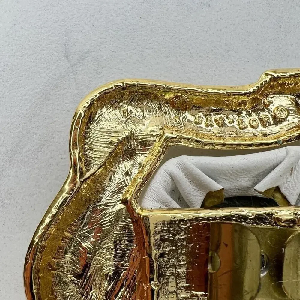 Day-Lor USA Vintage Gold Tone White Faux Leather Centerpiece Belt Buckle